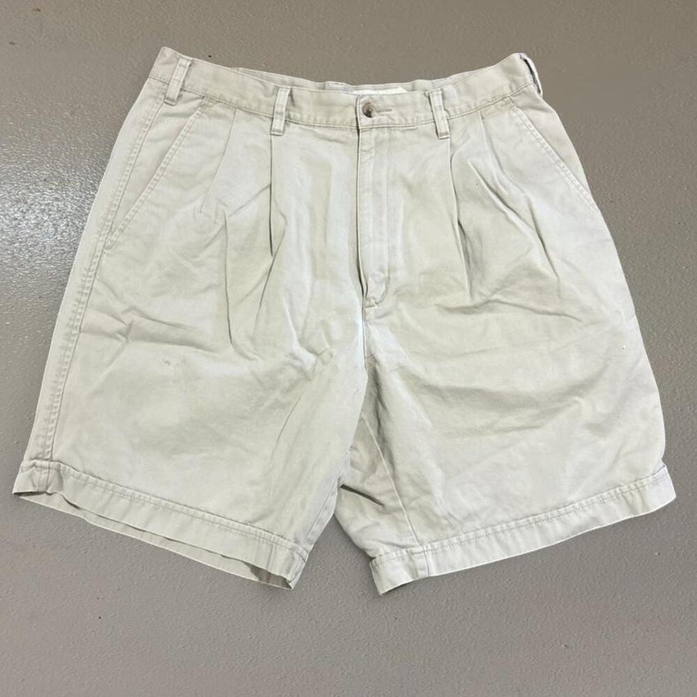 Vintage 2000s Eddie Bauer Cream Pleated Preppy Old Money Chino Shorts Size 35
